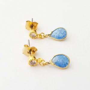 Blue cubic zircon dangle earring studs